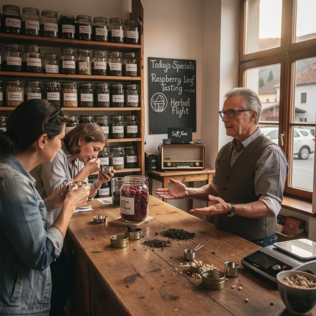 Skodelica slastnega zeliščnega čaja z malinovim okusom.